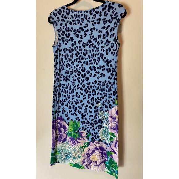 Chicos Sleeveless Dress Blue Animal Print Floral Hem Small - Picture 2 of 10